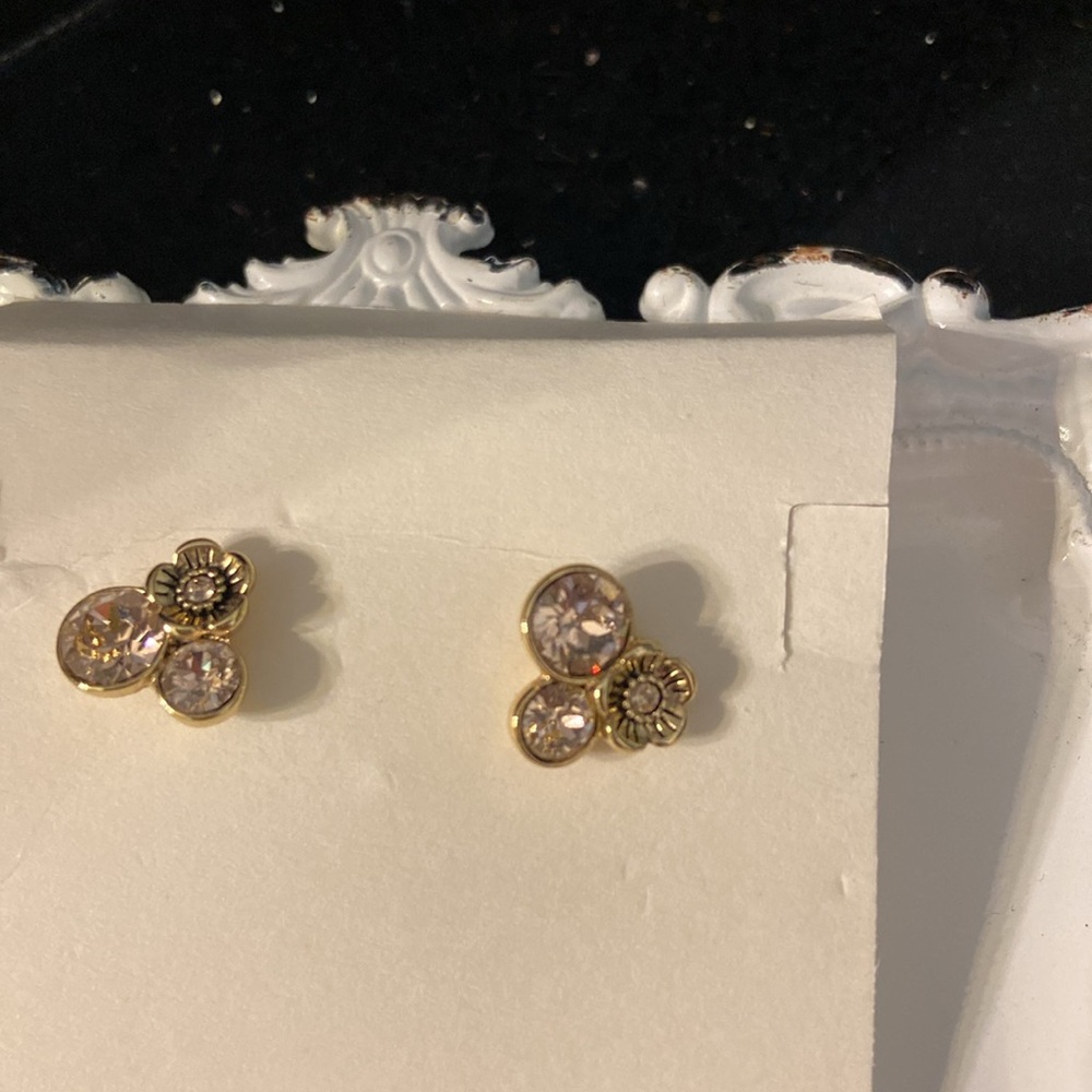 Coach Tea Rose Mini Pink Crystal Cluster Stud Post Earrings - Picture 5 of 12